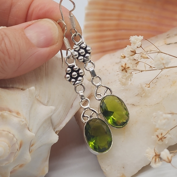 Natural Peridot Stones Silver 925 Earrings - Picture 8 of 12